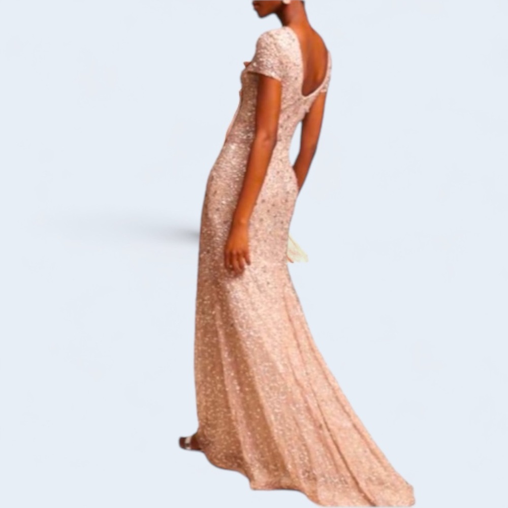 BHLDN x Adrianna Papell Lucent 0 / XS Champagne Allover Sequins Maxi Gown
